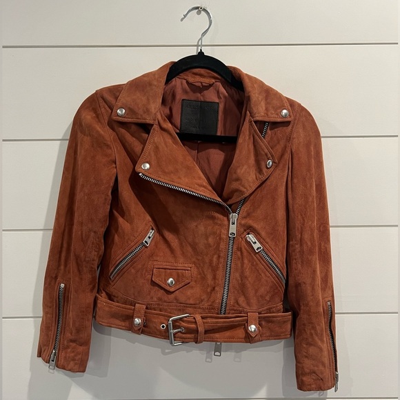 All Saints rose leather suede Cole biker jacket - Picture 4 of 8